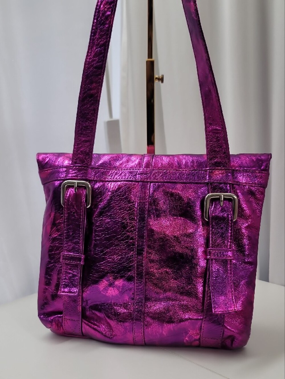 Latico Nwt Metallic Purple Dual Crossbody/Backpack/Shoulder Tote Bag - Picture 3 of 7